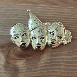 Gold Vintage Clown Brooch